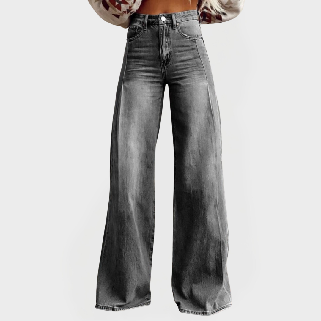 Karolína - Stilne Jeans Hlače s Širokimi Nohavicami