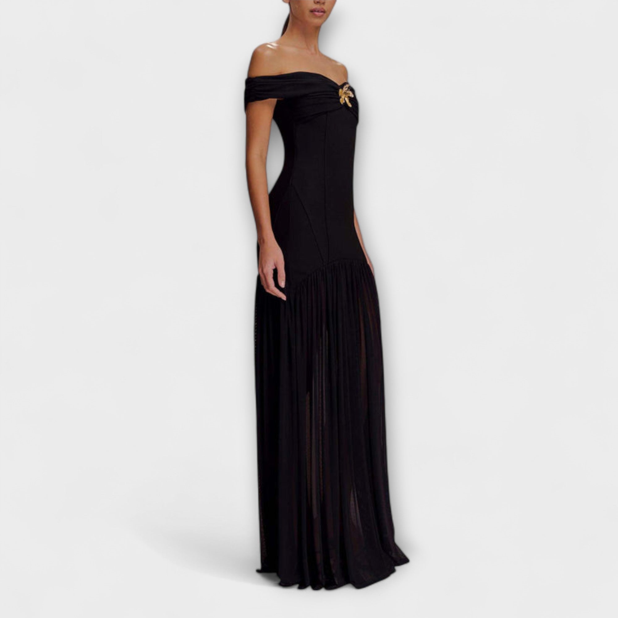 Maelie - Elegantna brezramenska bodycon maxi obleka s cvetličnimi okraski